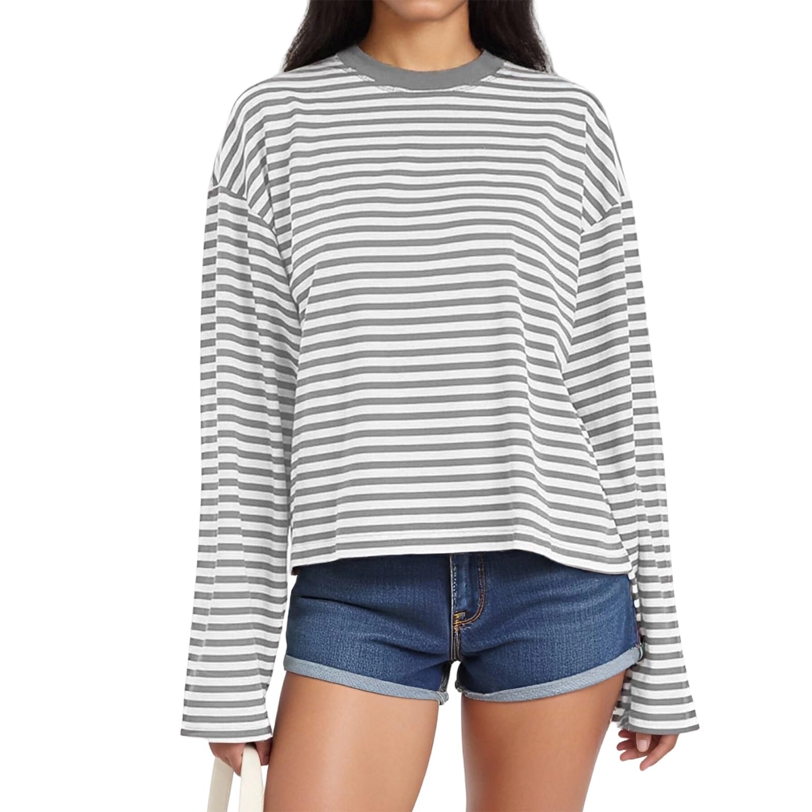 Amazon.com: Striped Bloom Long Sleeve Shirt for Women Boxy Tee Top